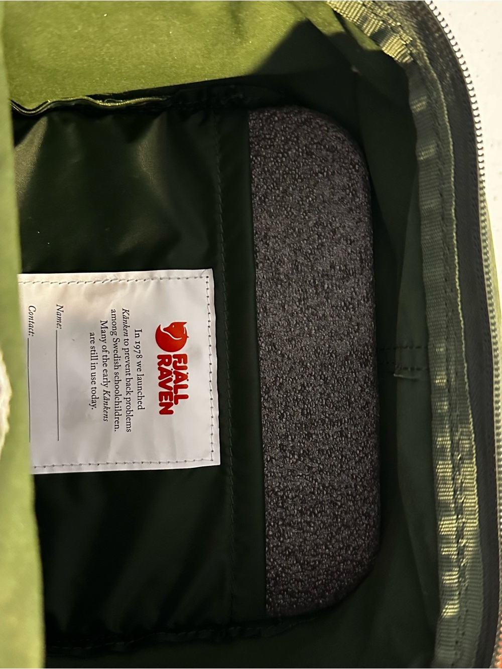 Fjallraven Kanken Mini Olive Green Backpack with Tan Adjustable Straps - Picture 5 of 12